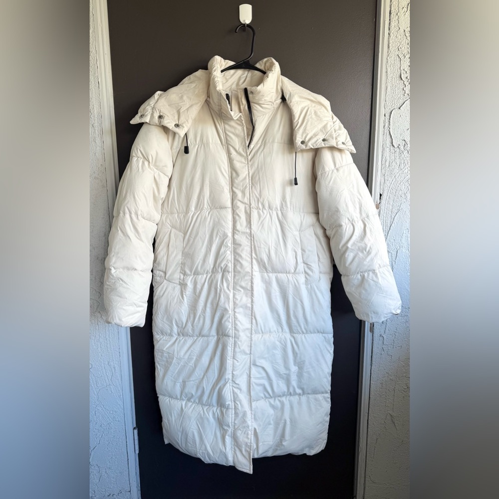 Women's Elegant Cream Long Puffer Coat